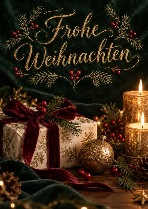 Merry Christmas – Velvet Green with Embroidery