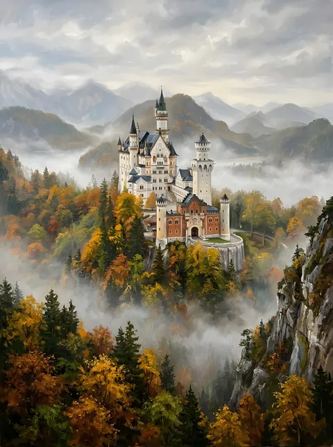 Neuschwanstein im Herbstnebel
