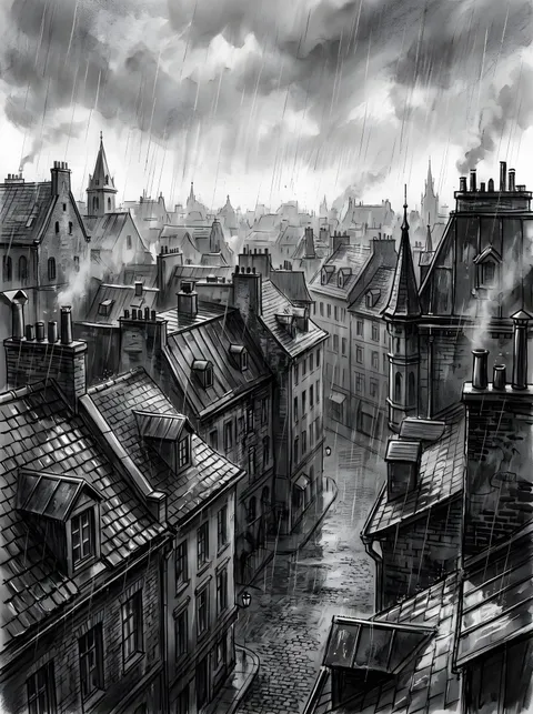 Dächer im Regen