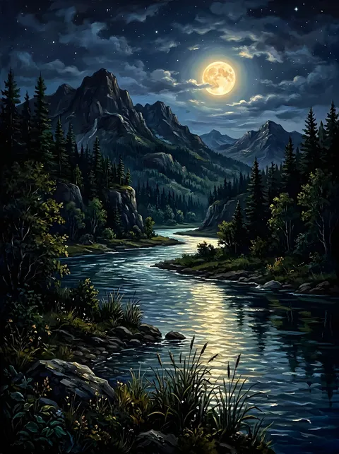 Fluss im Mondlicht
