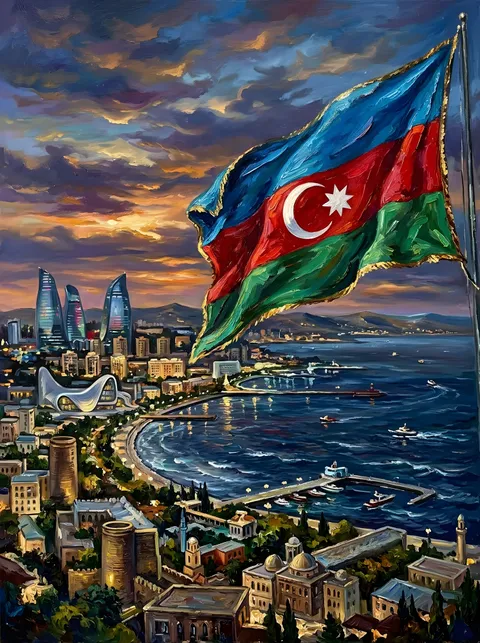 Flagge über dem Kaspischen Meer