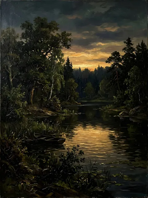 Waldsee in der Dämmerung