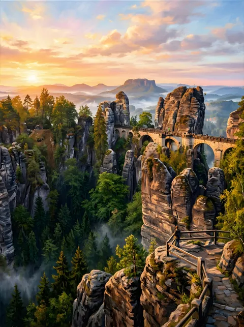 Basteibrücke im Morgenlicht