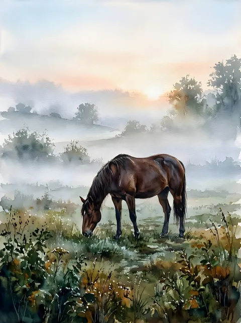 Pferd im Morgennebel